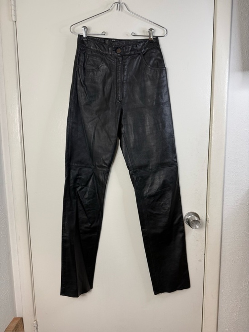 Pia Rucci vintage Y2K black high waisted raw hem leather pants 6